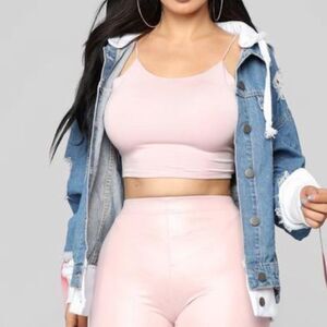 Fashion nova distressed layer jean jacket. Size S